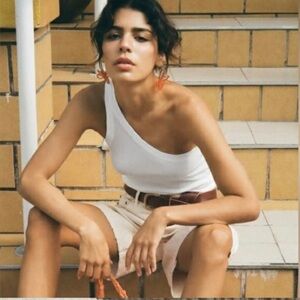 Zara Womens White Ribbed One Shoulder Tank Top Large